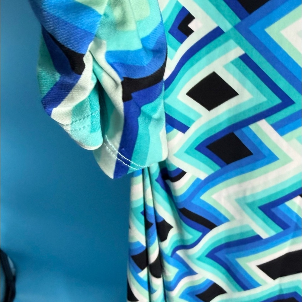 Rafaella Woman Stretch Blue Geometric Print Shift Dress Size XL - Picture 4 of 7